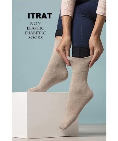 ITRAT Diabetic sock for Woman- Non Elastic Wide Honey Comb Top Soft Cuff Ankle Wide Grip Odema Friendly Non Binding Circulatory For Swollen Feet legs Size 4-7 4-7 Off White And Browns (6 Pairs) - Buy Online on GoSupps.com