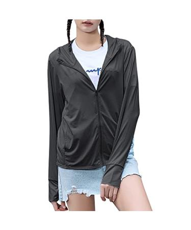 Century Star Women UPF 50+ Long Sleeve UV Sun Protection Clothing Jacket Hiking Sun Shirt Zip Up Hoodie with Pockets Black Medium