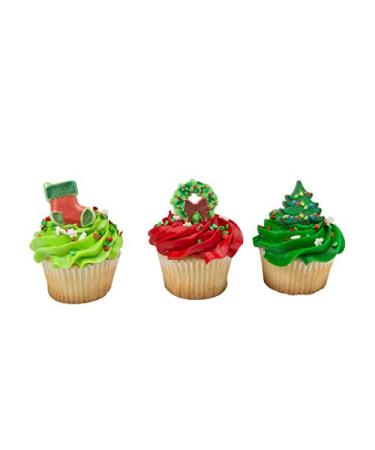 Whimsical Holiday Christmas Tree Wreath and Stockings Cupcake Topper Rings