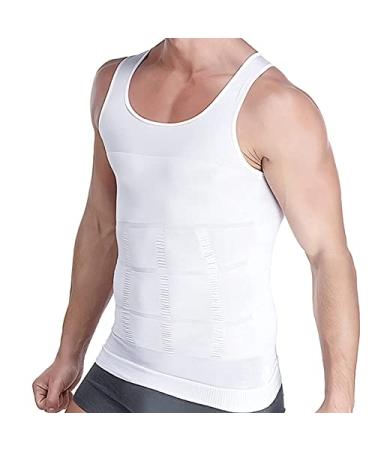 Aptoco Compression Shirts for Men Slimming,Men Body Shaper Abs Slim Tank Top Undershirt for Men's Gynecomastia White Large