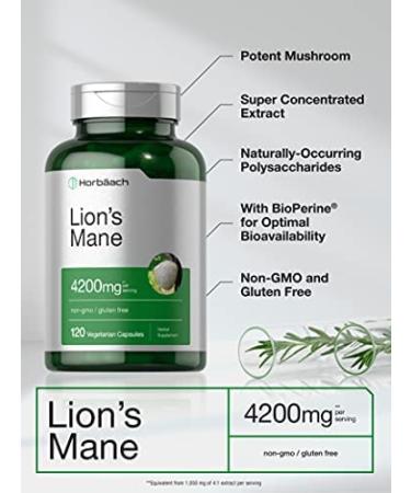 Lions Mane Mushroom Extract 4200mg | 120 Vegetarian Capsules Non-GMO Gluten Free by Horbaach - Buy Online on GoSupps.com