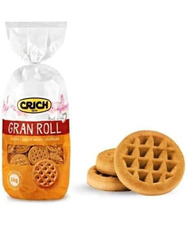 Pack of 8 Crich Gran Roll Shortbread Biscuits Cookies 1kg Bag + 1 Can of Yoga Peach Iced Tea 330ml - Buy Online on GoSupps.com