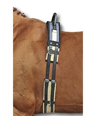 HKM horse lunging girth with handle girth for lunging made of particularly durable canvas material and leather straps | Design: Thoroughbred/Warmblood (Dark Blue-Beige) Thoroughbred/Warmblood dark blue / beige