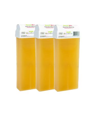Natural Wax Roll-On Waxing Cartridge Natural 100% Organic Wax Roller - Does Not Leave Residues - Hair Removal Roller Wax (Pack of 3) Honey