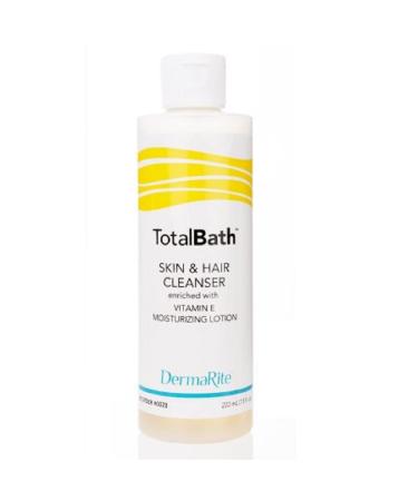 DermaRite TotalBath Skin and Hair Cleanser - 2 Pack 7.5 Oz - Full Body Shampoo and Body Wash Moisturizing Lotion - Enriched with Vitamin E - Ideal for Sensitive Skin Rinse Free 7.5 Ounce 2 Pack