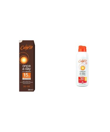 Calypso Once A Day Tan & Protect SPF15-200 ml and Once A Day Sun Protection Spray. Water Resistant. SPF30 SPF 15 + Sun Protection Spray