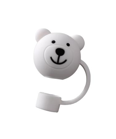 Boatwo Reusable Straw Lid Cartoon Bear-shaped Silicone Straw Cover for Home Party Decoration White