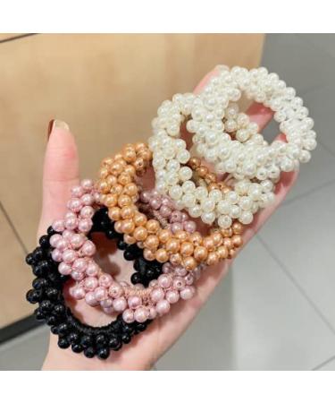6pcs Pearl Hair Tie Fashion Elastic Beaded Hair Scrunchies Hair Bands Pearl Hair Ropes Ponytail Holder Stretchy Hair Accessories for Women and Girls