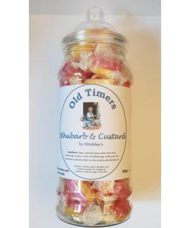 Old Timers Stockley's Rhubarb & Custard Fruit Flavour Hard Boiled Sweets in Victorian Style 970 Millilitre Plastic Jar 600 Grams