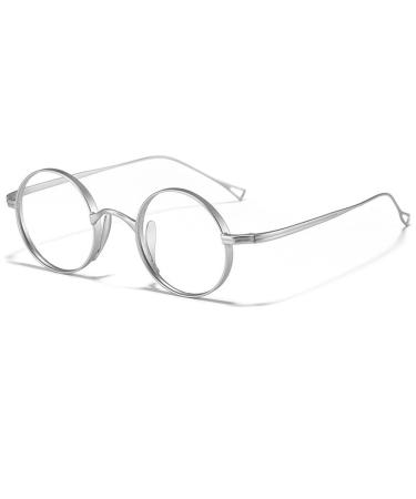 DAGIJIRD Round Vintage Style Glasses Frames Titanium Frame Length 132mm Retro Glasses Silver