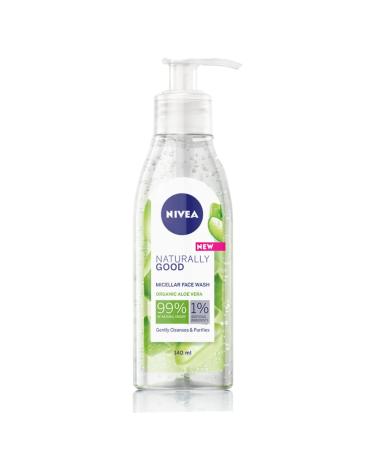 NIVEA Naturally Good Micellar Face Wash Gel (140ml) Natural Micellar Cleansing Water with Aloe Vera Fragrance Purifying Makeup Remover Soothing Face Wash 99% Natural Aloe Vera 140 ml (Pack of 1)