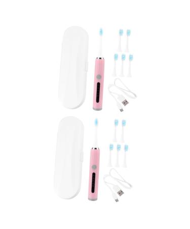 minkissy Adult Electric Tooth Brush 2 Sets Pink toothbrushes for Children ES for Adults Household Soft Fur Charge USB Practical Toothbrush Toothbrush aldult Soft Bristle Toothbrush Child