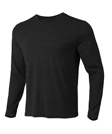 Merino Protect 100% Merino Wool Base Layer Mens Long Sleeve T-Shirt Thermal Underwear Odor Resistance for Hiking Hunting Black X-Large