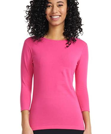 ESTEEZ 3/4 Sleeve Cotton T-Shirt for Women Base Layering Top Snug Fit Under  Scrubs Magenta Small