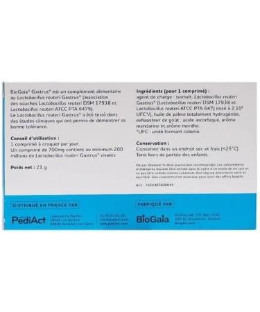 Pediact BIOGAIA GASTRUS L reuteri Gastrus DSM 17938 + ATCC PTA 6475 Box of 30 chewable tablets with mandarin flavor - Buy Online on GoSupps.com