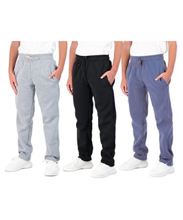 Real Essentials 3 Pack: Boys' Tech Fleece Open Bottom Sweatpants with Pockets Medium Set 1