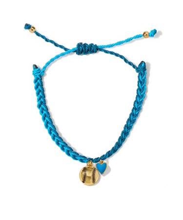 GIMMEDAT Softball Girls Heart Gold Sports Charm Bracelet 100% Waterproof Adjustable Jewelry Gift for Teams Blue