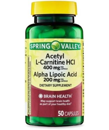 Acetyl L-Carnitine HCI 400 mg + Alpha Lipoic Acid 200 mg Capsules - Spring Valley 50 Count - Enhance Energy & Metabolism | Dri Store International Shipping - Buy Online on GoSupps.com
