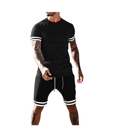Dgoopd Sport Suit for Men's T-Shirt and Shorts Set Tie Dye Short Sleeve Shirt Shorts Set Basketball Athletic Outfits 2 Piece Black Basketball Sport Set Small