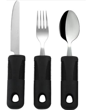 Weighted Extra Wide Handles Easy Grip Cutlery Set Disability Ideal Dining aid for Elderly Disabled Arthritis Parkinson's Disease Tremors Sufferers (Black 3PCS Straight)