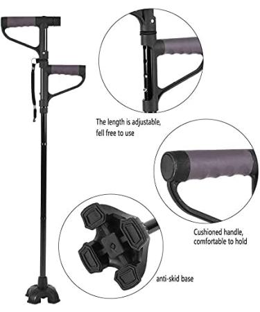 Canes Walking Cane Retractable Collapsible Anti Slip Height Hand Walking Stick with LED Light Double T Handle Elderly Walking Cane for Old Man - Buy Online on GoSupps.com