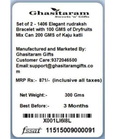 Ghasitaram Gifts Rakhi for Brother Rakhis Online Set of 2-1406 Elegant rudraksh Bracelet with 100 GMS of Dryfruits Mix Can 200 GMS of Kaju katli 2 Rakhi & 100g Dryfruits Mix Can 200g Kaju katli - Buy Online on GoSupps.com