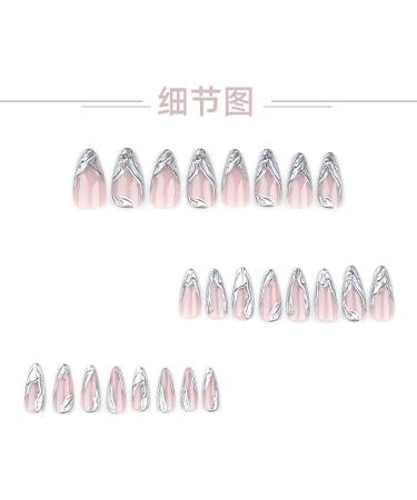 French Tip Press on Nails - Medium pointed tip Press On Nails with Nail Tips Silver Almond Shaped Design press on nails Acrylic False Nails Cute Artificial Nails - Buy Online on GoSupps.com