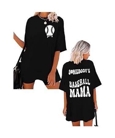 MRGIINRI Baseball Mom Shirts for Women 2023 Baseball Graphic T Shirt Summer Casual Short Sleeve Oversized Mommy Tees Tops A02_black XX-Large