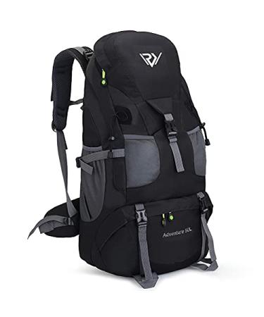 RuRu monkey 50L Hiking Backpack, Waterproof Lightweight Daypack for Outdoor Camping Travel Black