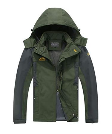 Spmor Men's Outdoor Sports Hooded Windproof Jacket Waterproof Rain Coat Medium Army Green