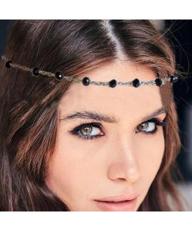 Fashband Boho Layered Head Chain Black Beads Headpiece Halloween Featival Hair Accessories for Women and Girls