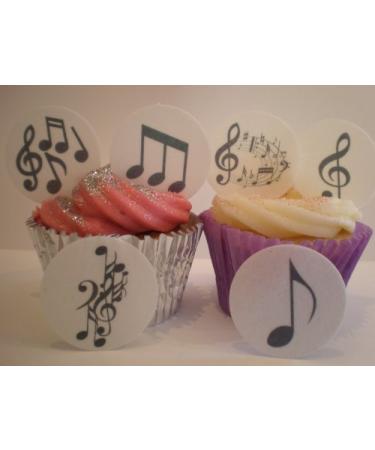 24 Precut Musical Music Note Edible Cupcake Cake Toppers Decorations