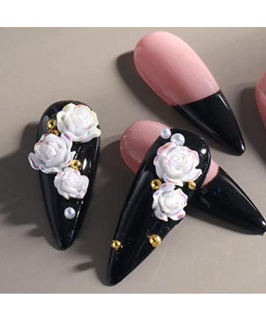 3D White Aurora Camellia Nail Charms - 90Pcs Elegant Wedding Nail Art Jewelry for DIY Decorations - Buy Online on GoSupps.com