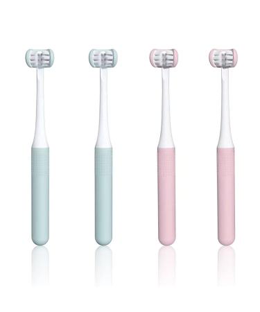 HY-FlyStyle 4 Pieces 3-Sided Toothbrush Extra Soft Toothbrushes for Adults U Style Wrapped Brush Great Angle Bristles Clean Each Tooth(Mix-4pcs)
