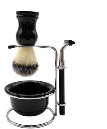 NSNT Exquisit Men's 4-in-1 Razor Brush Set - Fashionable Stainless Steel Beard Brush & Bowl Holder - 10x14.5cm Black - Buy Online on GoSupps.com