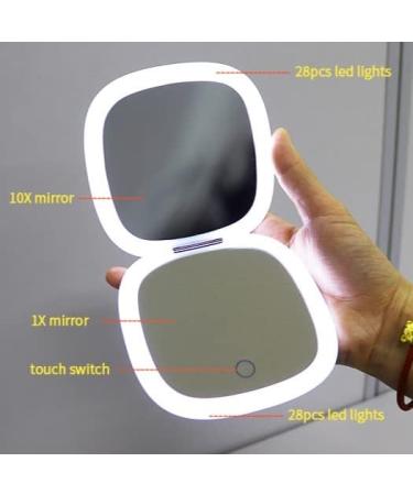 Larimar Compact Mirror with 1X/10X Magnification, Dimmable Brightness, USB Rechargeable - Baby Pink - Buy Online on GoSupps.com