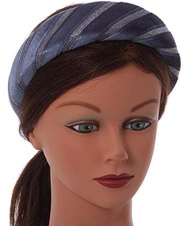 Retro Thicken Padded Velvet Glitter Stripes Wide Chunky Hair Band/HeadBand/Alice Band in Blue Grey - Buy Online on GoSupps.com