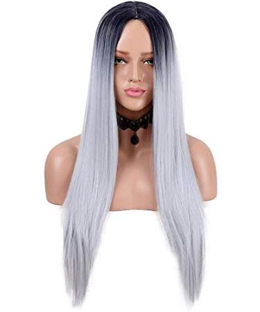 YUNSI Ombre Grey Wigs for Women | 30-Inch Natural Straight Synthetic Hair | Heat Safe Non-Lace Front Wig - Buy Online on GoSupps.com