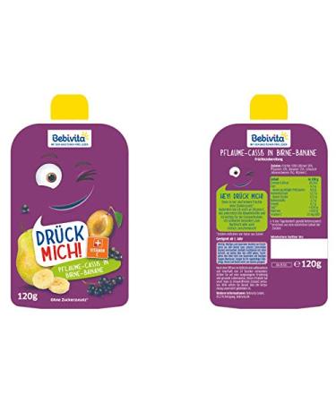 Bebivita Press Me Squeeze Pouches - Plum-Cassis in Pear-Banana | Pack of 6 (6 x 120g) - International Shipping Available - Buy Online on GoSupps.com
