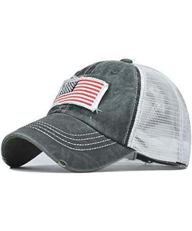 Vintage Distressed American Flag Baseball Cap | Unisex Trucker Hat | Adjustable Dad Mom Golf Hat - Army Green - Buy Online on GoSupps.com