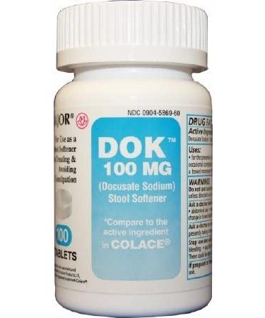 Dok - Stool Softener - Tablet - 100 per Bottle - 100 mg Strength - Docusate Sodium