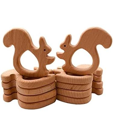 Wendysun 2pcs Cartoon Squirrel Wood Teether Set - Natural Beech Teething Toy for Babies - Buy Online on GoSupps.com