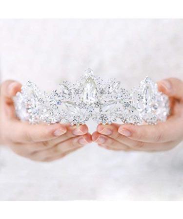 Aukmla Wedding Hair Accessories Bride Crowns Flower Queen Tiaras Headpiece for Women (Silver)