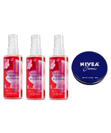Bath and Body Works 3 Pack Japanese Cherry Blossom Travel Size Fine Fragrance Mist 3 Oz. Travel Size Cream 1 Oz.
