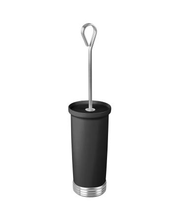 mDesign Compact Freestanding Plastic Toilet Bowl Brush and Holder for Bathroom Storage, Decorative Steel Handle and Base, Non-Skid - Sturdy, Deep Cleaning - Black/Chrome