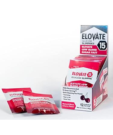 Elovate15 Glucose Powder Slimpaks (New Dispenser 12 Pack) 15.5g Fast Dissolve All Natural for Rapid Hypoglycemia Recovery - Substitute for Gels/Tablets - Original Since 2014, 1 Million+ Rescues