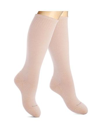 SocksLane Cotton Compression Socks for Women & Men. 15-20 mmHg Support Knee-High Nude Medium/Large (1 Pair)