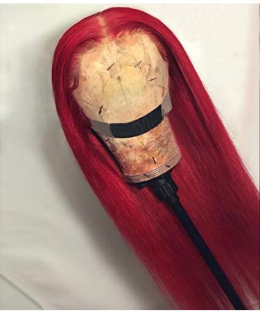 XSZM 13X4 Hot Red Colored Lace Front Wigs Human Hair Pre Plucked 150% Density Glueless Silky Straight Lace Wig for Black Women Brizilian Virgin Hair Natural Hairline Wigs With Baby Hair(22 Inch) 22 Inch Straight 13x4 Lace Wig