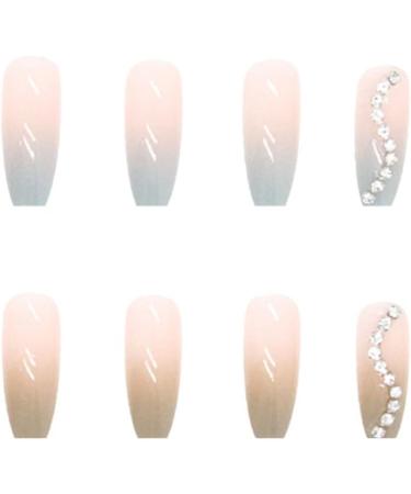 Justotry 24 Pcs Diamante Gradient Green French Press on Nails - Cute Nude Coffin Stick on Nails for Women - Acrylic Ballerina False Nails with Glue - Nail Art GGBF - Buy Online on GoSupps.com