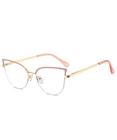 Kachawoo anti-blue light glasses for women men half marginal cat eye glasses metal frame prescription glasses ... gold red frame